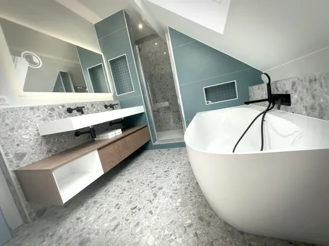 Vue du projet — Salle de bain terrazzo & bleu