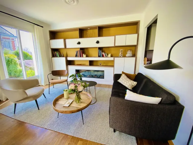 Vue du projet — Séjour bibliothèque & cheminée