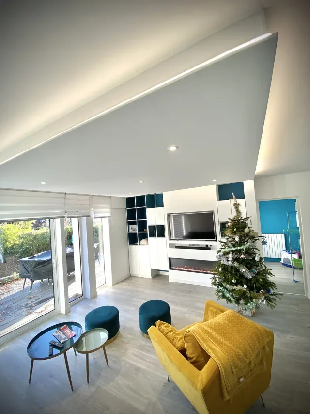 Séjour bleu canard & moutarde