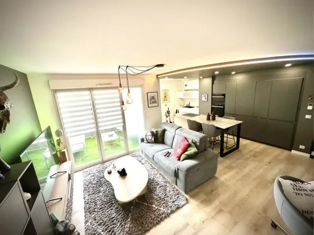 Vue du projet — Séjour kaki contemporain